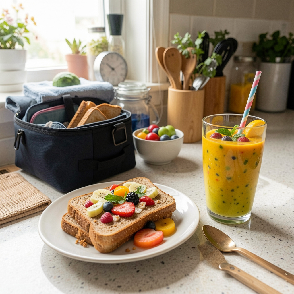 Energizing morning routine with healthy breakfast and organized start