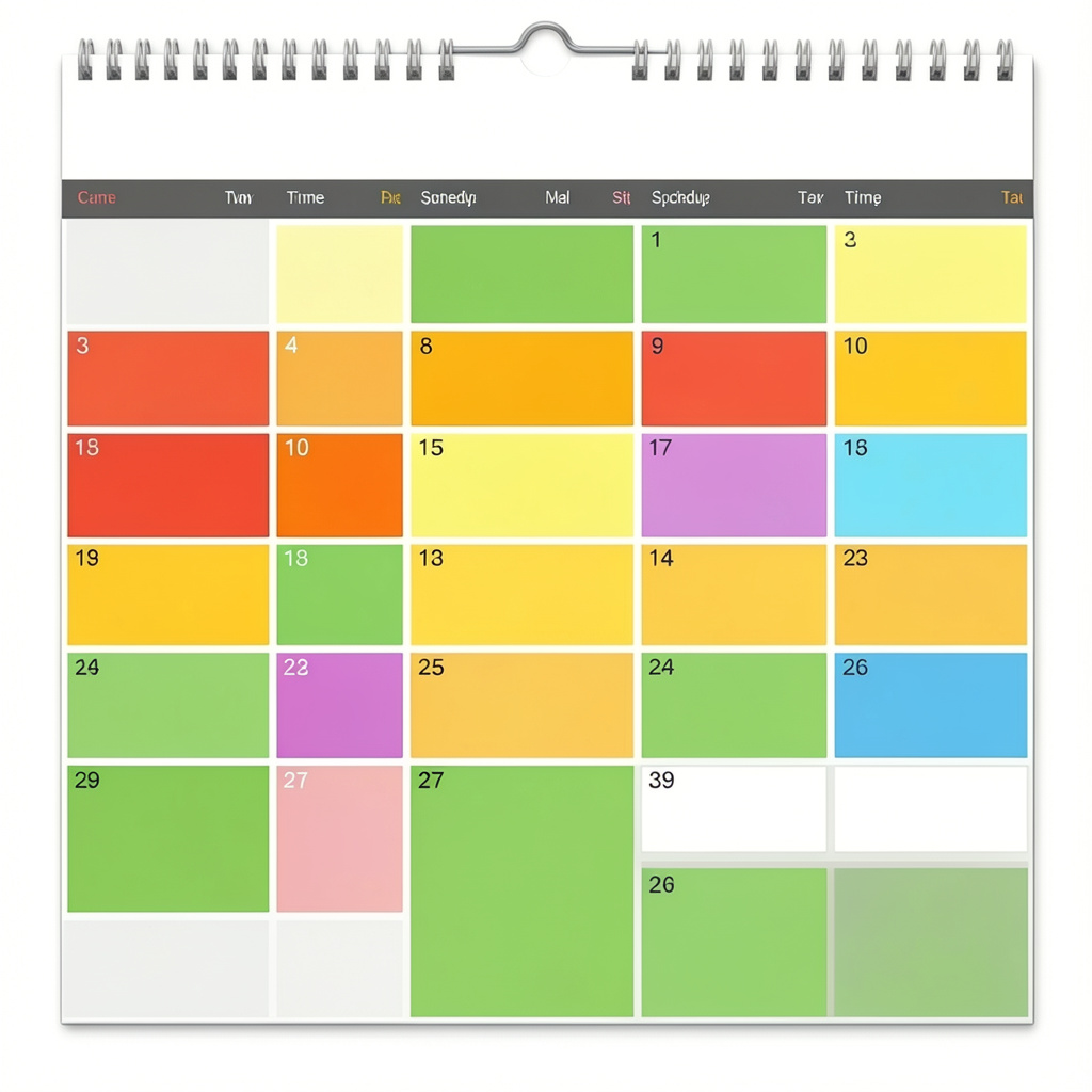 Calendar with color-coded time blocks showing organized daily schedule