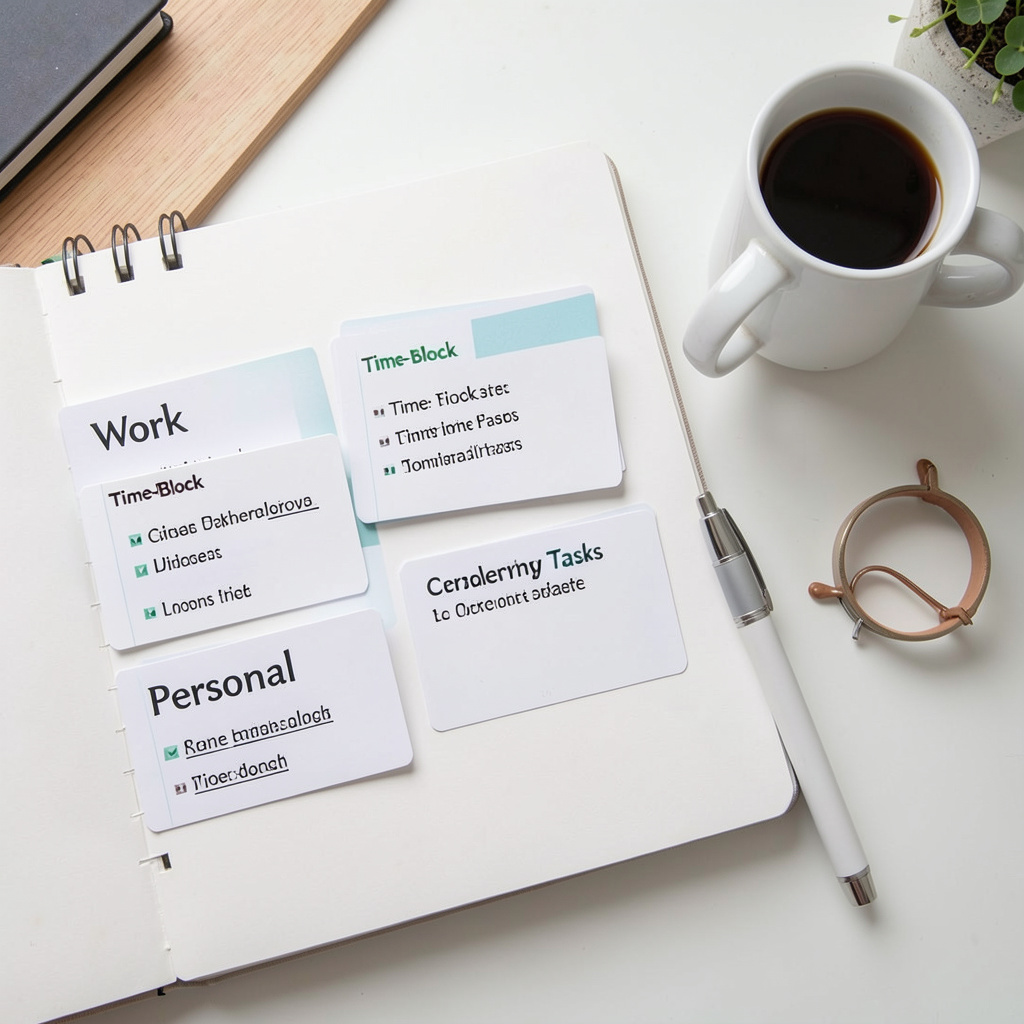 Balanced workspace showing organized time blocks for work and personal activities
